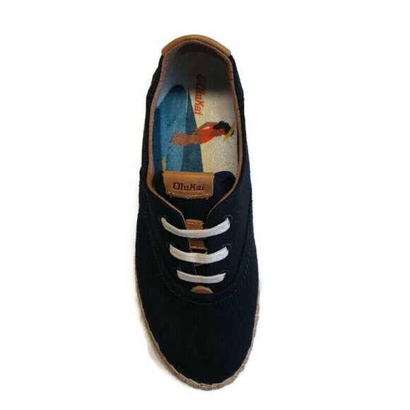 Olukai KAULA PA'A LI Convertible Linen Textile Espadrille Sneaker Womens 7 Black - Picture 2 of 9